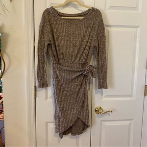 NWT SHEIN Tie Front Knit Wrap Hem Bodycon Dress Coffee Brown XS